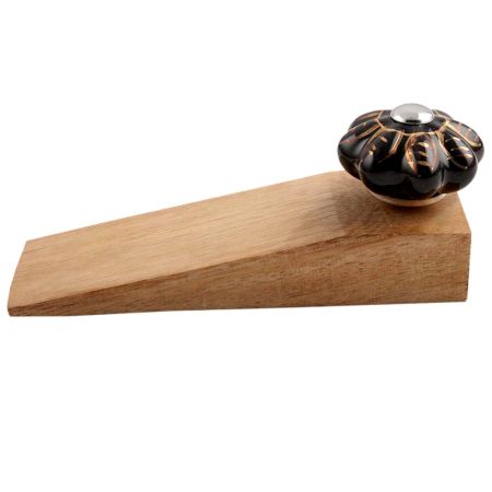 Black And Golden Leaf Big Melon Ceramic Wooden Door Stopper